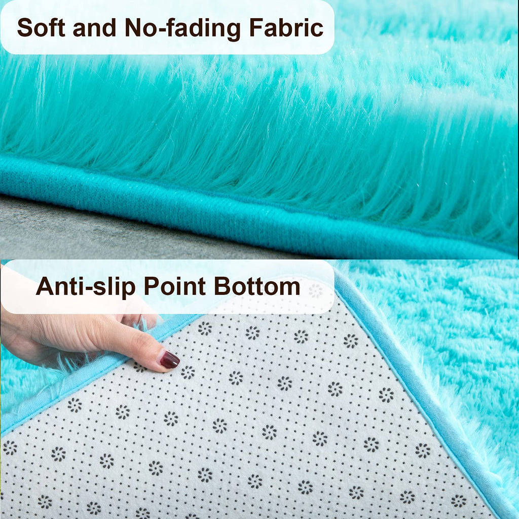 TWINNIS Super Soft Shaggy Rugs Fluffy Carpets, 5x8 Feet, Indoor Modern Plush Area Rugs for Living Room Bedroom Kids Room Nursery Home Decor, Upgrade Anti-Skid Rectangular Fuzzy Rug, Blue