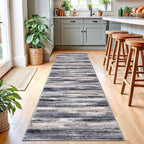 Lansny Modern Abstract Runner Rug 2.6x10, Grey Black Multi Washable Long Kitchen Runner Non-Slip Soft Hallway Rug Runner Thin Print Faux Wool Carpet for Entryway Bedroom Laundry Room Indoor Home Decor