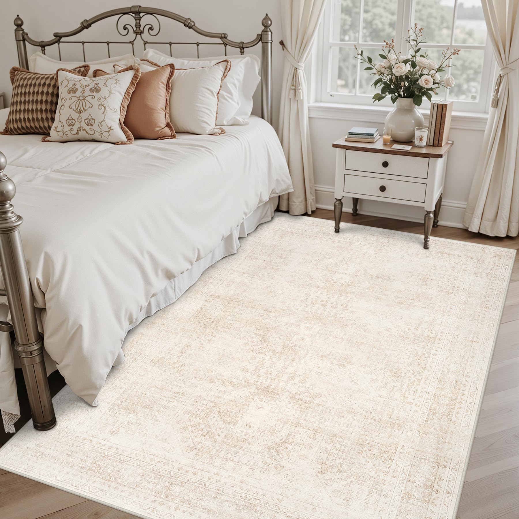 Luxturiy 5x7 Area Rugs Living Room: Bedroom Neutral Washable Carpet Beige