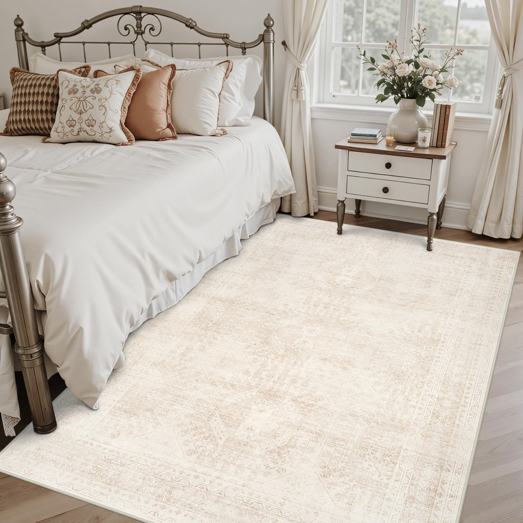 Luxturiy 6x9 Area Rugs Living Room: Bedroom Neutral Washable Carpet Beige