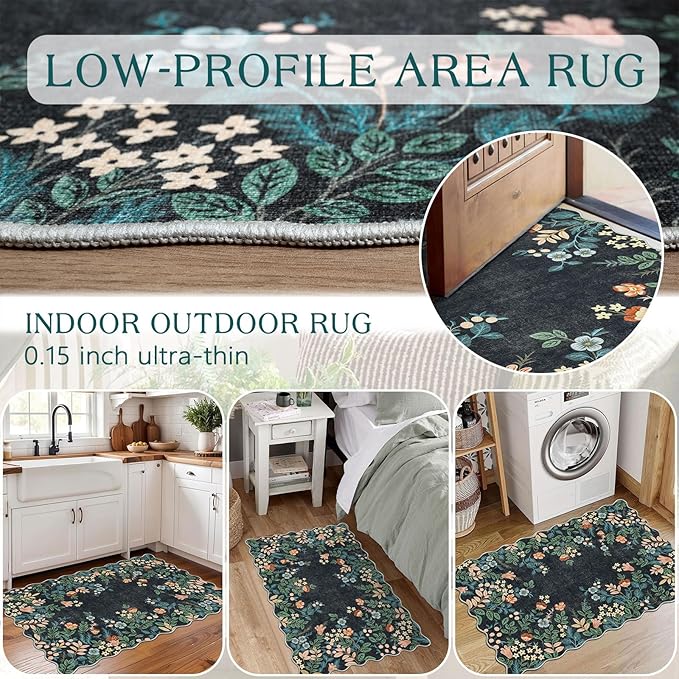 Othilic Front Door Mat Outside Entrance - 2x3 Dark Navy Floral Non-Slip Washable Doormat Indoor Outdoor Mat Boho Vintage Entry Rug Small Throw Rugs for Entryway Kitchen Front Porch Decor