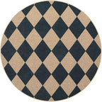 Lahome Colette Checkered Round Entryway Rug 4ft, Circle Indoor Outdoor Patio Rug Washable Farmhouse Easy Jute Kitchen Rugs, Contemporary Non Slip Round Carpet for Bedroom Front Porch