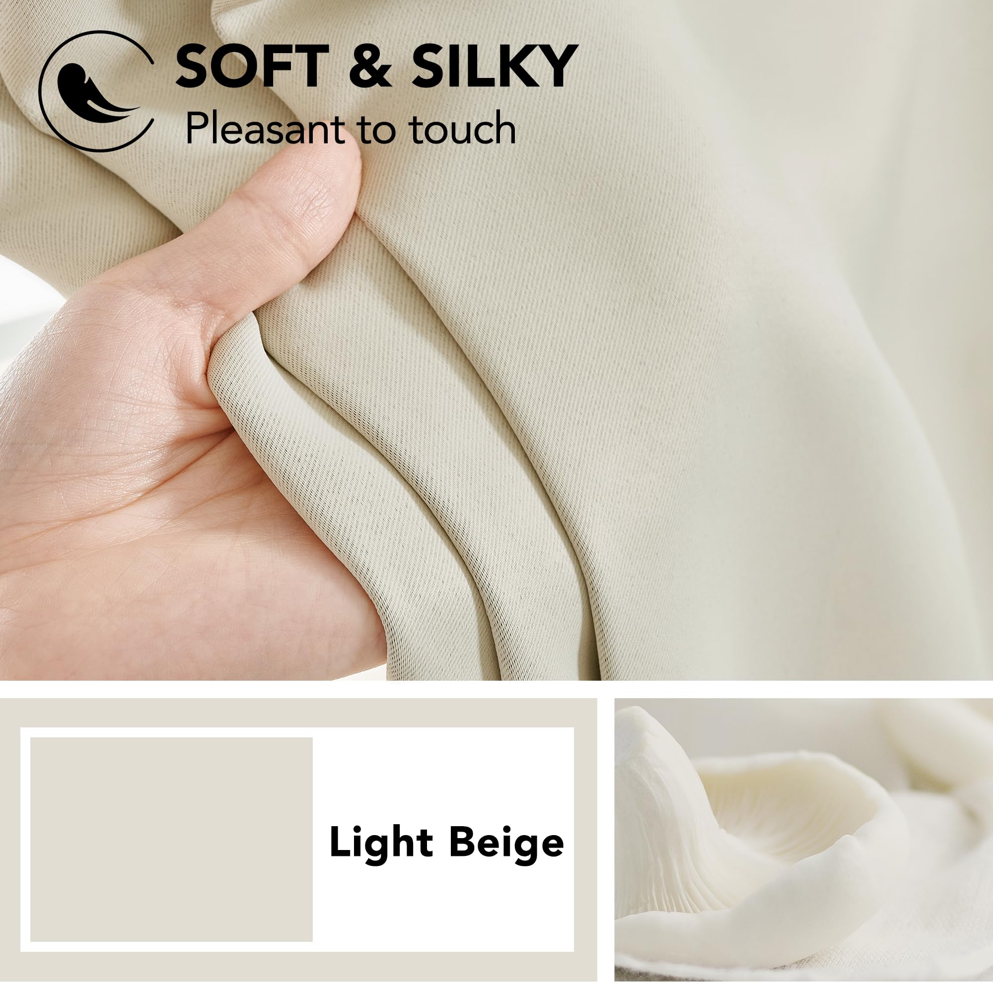 Deconovo Short Blackout Curtains for Small Windows Thermal Insulated Rod Pocket and Back Tab Curtains 42Wx45L Inch Light Beige 2 Panels