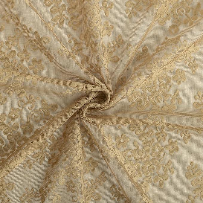 YJ YANJUN Vintage Lace Curtains 63 Inch Length 2 Panels Earthy Neutral Taupe Sheer Curtains with Scalloped Edges Rod Pocket Short Floral Crochet Panles for Bedroom Dining Room W52 X L63 Light Coffee