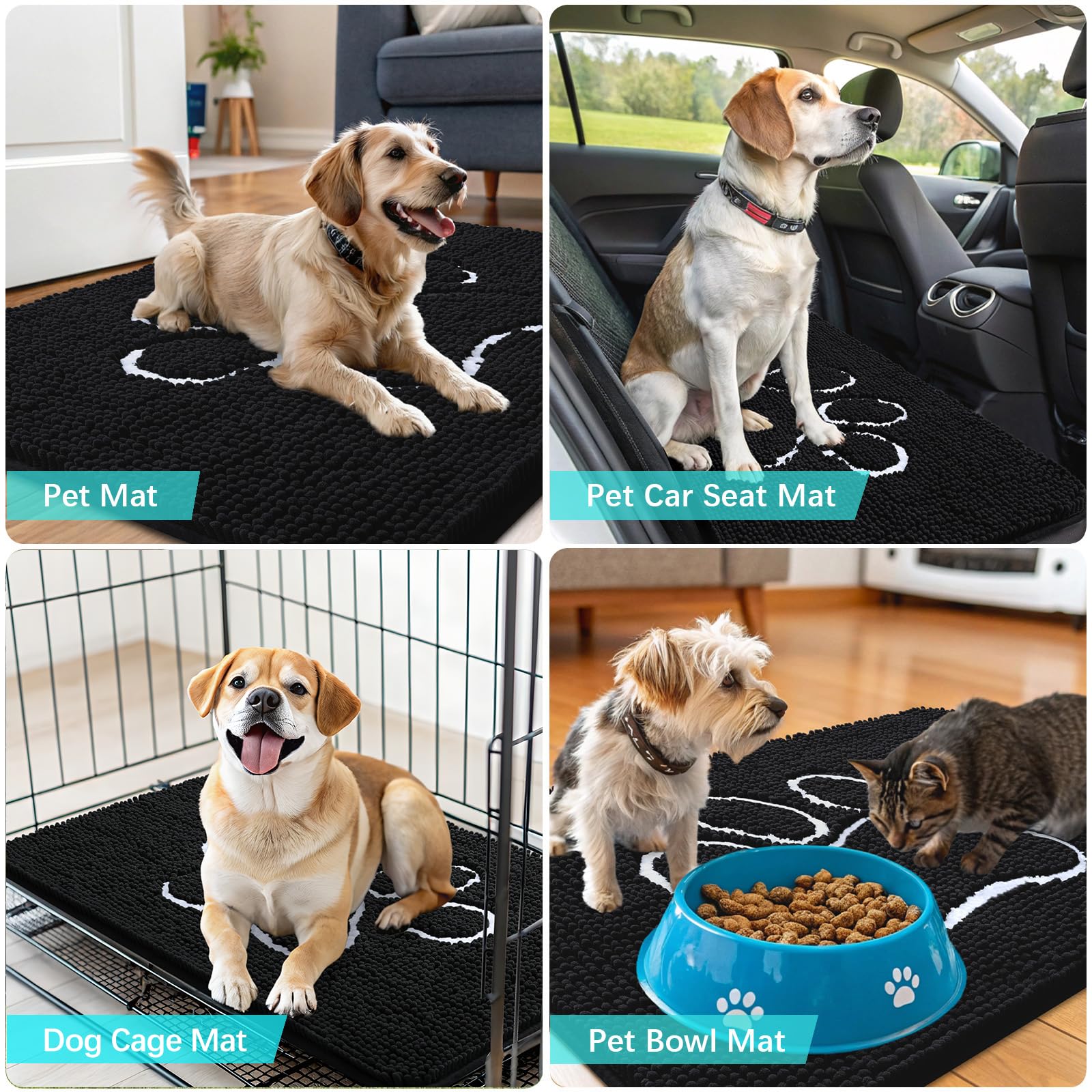 OLANLY Dog Door Mat for Muddy Paws 45x27, Paw Print Design Chenille Mud Mat