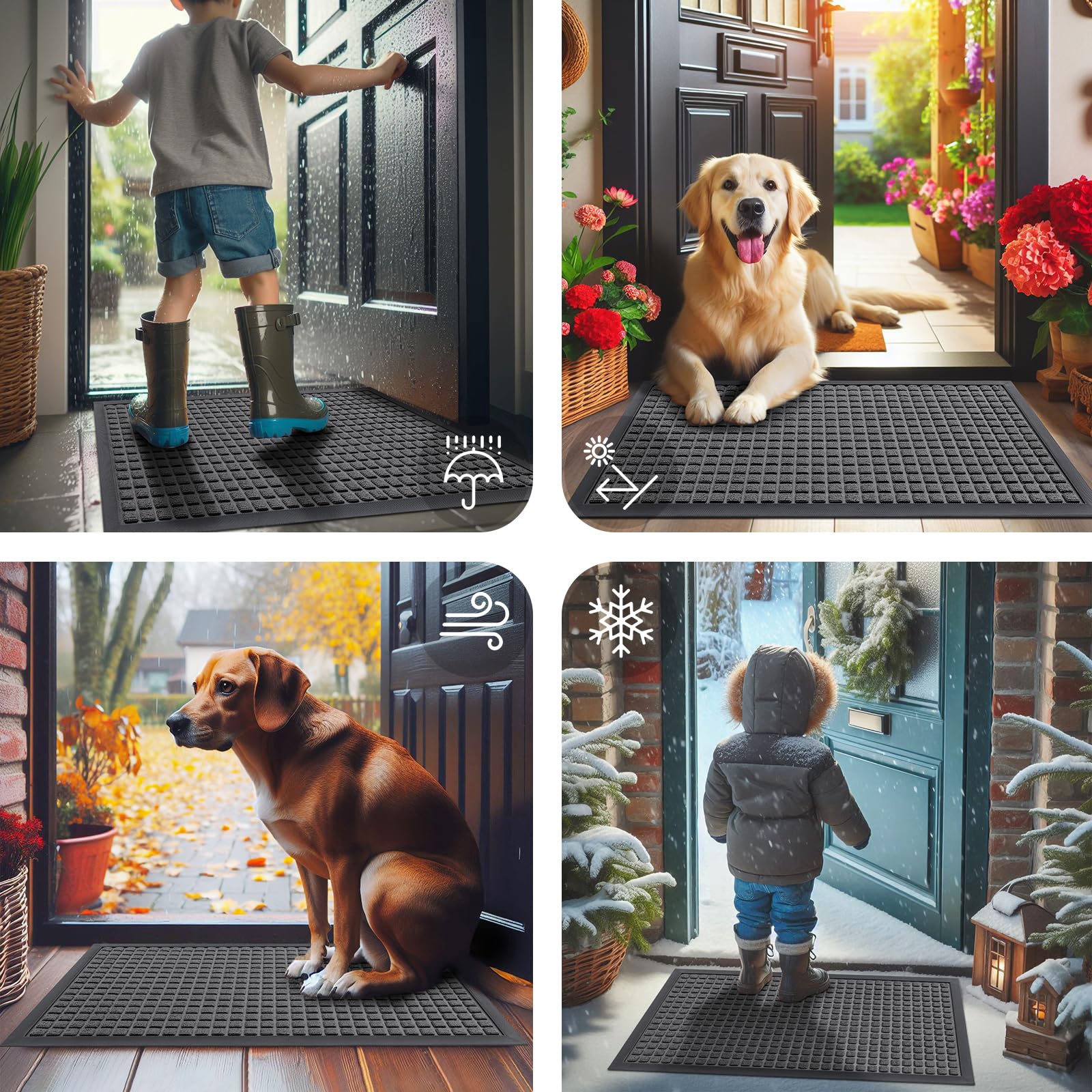 Smiry Front Door Mat Outside Entrance, Natural Rubber Doormat, 70x46.5 Inch