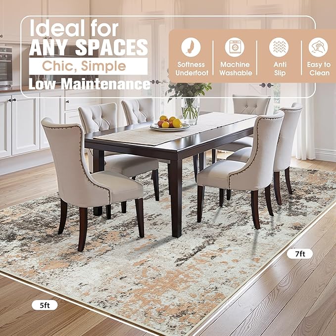 5x7 Area Rugs for Living Room Washable Bedroom Dining Room Brown Beige