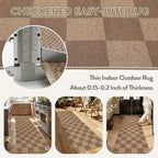 Lahome Colette Checkered Easy Jute Kitchen Runner, 2x8 Washable Indoor Outdoor Runner Rug, Checkerboard Non Slip Non Shedding Neutral Carpet for Hallway Entryway Foyer