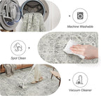 Washable Area Rug 8x10, Gray Soft Rug for Living Room Vintage 8x10 Area Rugs for Bedroom Dining Room Floral Non-Slip Thin Grey Rug