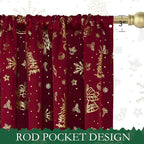 NICETOWN 2 Panels Christmas Red Curtains 42 x 84 Inch, Gold Stamped Rod Pocket Curtain Drapes for Holiday Season, Xmas Home Decor, Festive Window Treatments for Bedroom, Seasonal Curtain Set