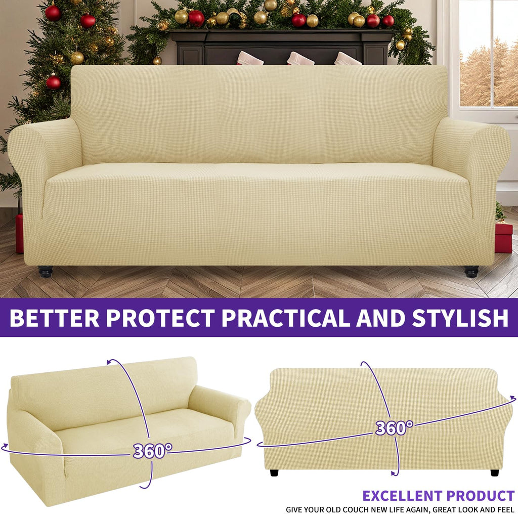 ZNSAYOTX Stretch Oversized Couch Cover Universal Sofa Covers for Living Room Dogs Pet Furniture Protector Spandex Extra Large Sofa Slipcovers with Anti Slip Foam Sticks (Beige, XL Sofa)