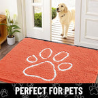 Smiry Dog Door Mat for Muddy Paws, Absorbent Dirt Trapper Non Slip Quick Dry Washable Chenille Mat for Mud Dogs, Entry Rug for Indoor and Outdoor (30x20 Inches, Coral and White)