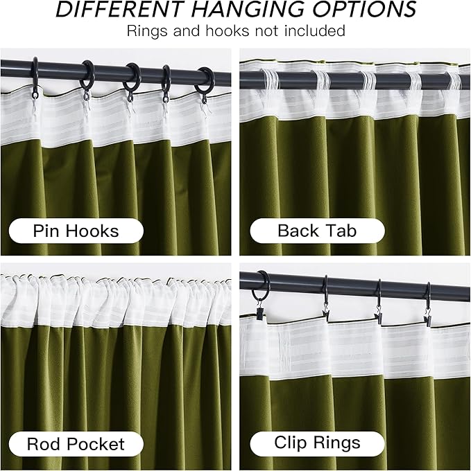 RYB HOME Moss Green Velvet Curtains 84 inches with Hook Belt, Soft Fabric Room Darkening Thermal Insulated Luxurious Home Decor Curtains for Living Room Bedroom, W 42" x L 84", 2 Panels Set