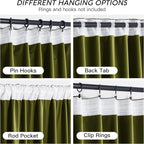 RYB HOME Moss Green Velvet Curtains 72 inches with Hook Belt, Soft Fabric Room Darkening Thermal Insulated Luxurious Home Decor Curtains for Living Room Bedroom, W 42" x L 72", 2 Panels Set