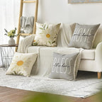 AVOIN colorlife Home Sweet Home Spring Summer Flowers Throw Pillow Covers, 20 x 20 Inch Grey Cushion Case for Sofa Couch Set of 4