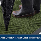 Smiry Front Door Mat Outside Entrance, Heavy Duty Sturdy Natural Rubber Doormat, Trap Dirt and Moisture, Easy Clean Low Profile Mats for Indoor Outdoor Entry, Irregular Triangle (29.5x17, FST-Green)