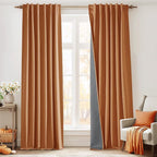 RYB HOME Burnt Orange Total Blackout Curtains Linen Texture, Rustic Fall Curtains for Bedroom/LivingRoom/Office, Thermal Insulated Boho Farmhouse HomeDecor, Luxury Privacy Drapes, W52xL90, 2 Panels