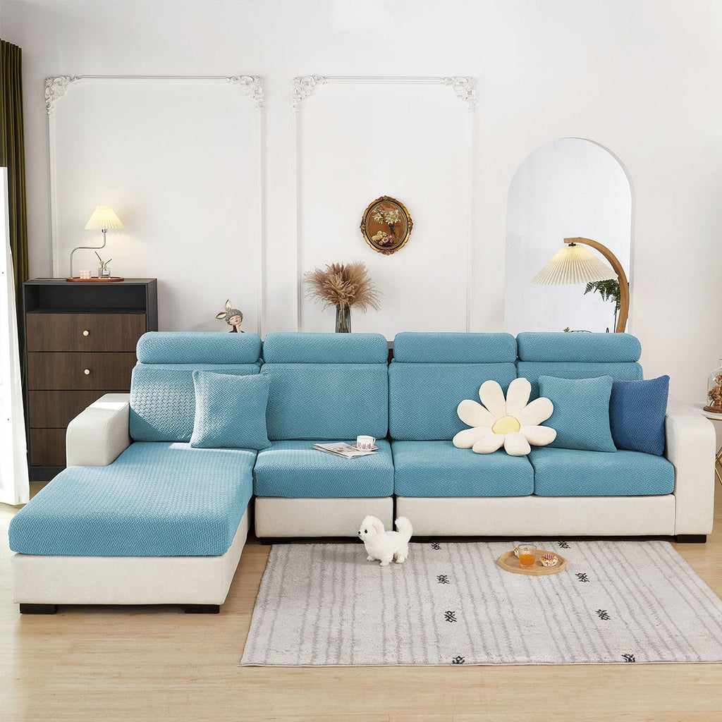 Disayu Sofa Covers Couch Covers for Sofa Pet Friendly Couch Cushion Covers Universal Sofa Covers Washable Stretch Slipcovers for Sectional Sofa (Texture Sea Blue,Chaise Cover)