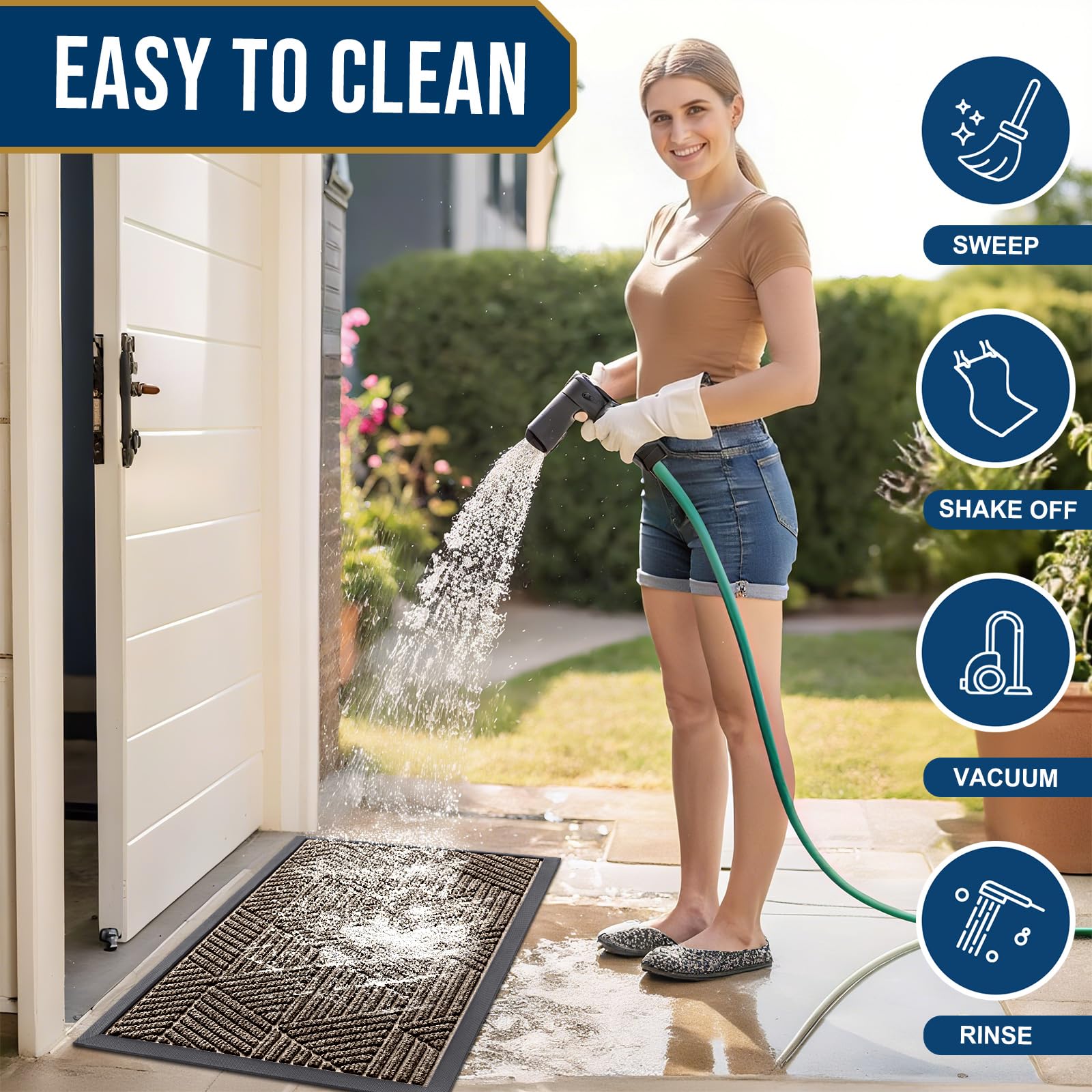 Smiry Front Door Mat Outside Entrance, Low Profile Rubber Doormat, 59x30