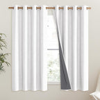NICETOWN 100% Absolutely Blackout Linen Curtains with Thermal Insulated Liner, Greyish White, 52" Wide, 63" Length Energy Saving Curtains for Living Room 2 Panels Set, Vertical Blinds