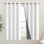 NICETOWN 100% Absolutely Blackout Linen Curtains with Thermal Insulated Liner, Greyish White, 52" Wide, 63" Length Energy Saving Curtains for Living Room 2 Panels Set, Vertical Blinds