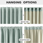MIULEE 100% Blackout Linen Curtains for Bedroom, Seafoam Green Solid Luxury Decor Thermal Insulation Room Darkening Drapes for Living Room Nursery Back Tab Rod Pocket 42 x 63 Inches, 2 Panels