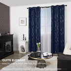 Deconovo Navy Blue Curtains, Blackout Curtain for Bedroom, 38 x 84 Inch, Thermal Insulated Soundproof Privacy Drapes with Silver Wave Dots Pattern, Grommet Top, Machine Washable Panel for Living Room