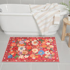 Area Rugs 24x17 Inch Home Decor Entry Rug, Small Door Mat Bath Mats for Bathroom, Ultra-Thin Non Slip Floral Low Pile Tub Mat for Sink Shower Doorway Tub Kitchen Sink(2 x 1.4 ft, Red Garden)
