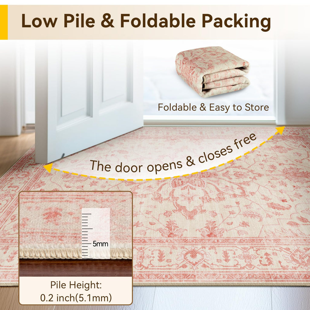 RELEANY Washable Area Rug, Runner 2'x6', Pink/Light Vintage Pink
