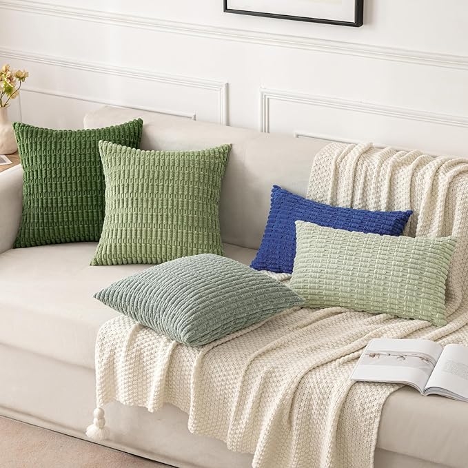 MIULEE Corduroy Decorative Throw Pillow Covers 18x18 Moss Green Pack of 2