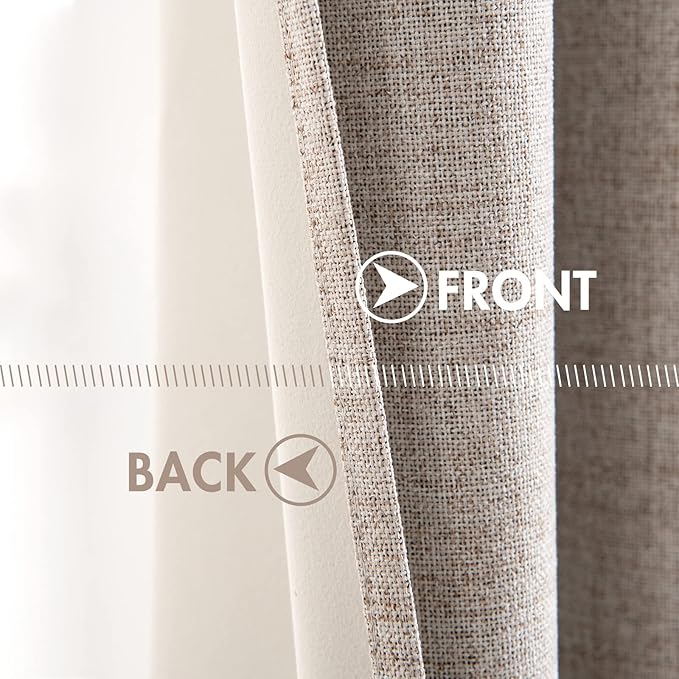 MIULEE 100% Blackout Linen Curtains for Bedroom 52x96 Inches Khaki