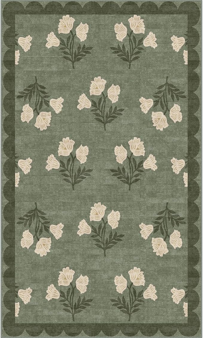 Othilic 3x5 Floral Entry Rug - Small Washable Indoor Outdoor Mats for Front Door Non-Slip Spring Porch Rug Sage Green Farmhouse Throw Rugs for Living Room Bedroom Entryway Kitchen Office Porch Decor