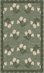 Othilic 3x5 Floral Entry Rug - Small Washable Indoor Outdoor Mats for Front Door Non-Slip Spring Porch Rug Sage Green Farmhouse Throw Rugs for Living Room Bedroom Entryway Kitchen Office Porch Decor