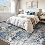 pmtsns Area Rugs 9x12 for Living Room: Washable Rug Modern Abstract Neutral Soft Non-Slip Low-Pile Indoor Large Carpet for Bedroom Dining Room Playroom Home Office (Blue Grey Brown, 9'x12')