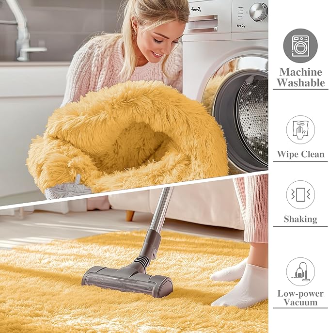 OLANLY 5x7 Machine Washable Large Area Rugs for Living Room, Bedroom, Soft Fluffy Shaggy Bedside Rug, Indoor Floor Carpet for Kids Girls and Boys, Dorms, Nursery, Home Decor Aesthetic, Mustard Yellow