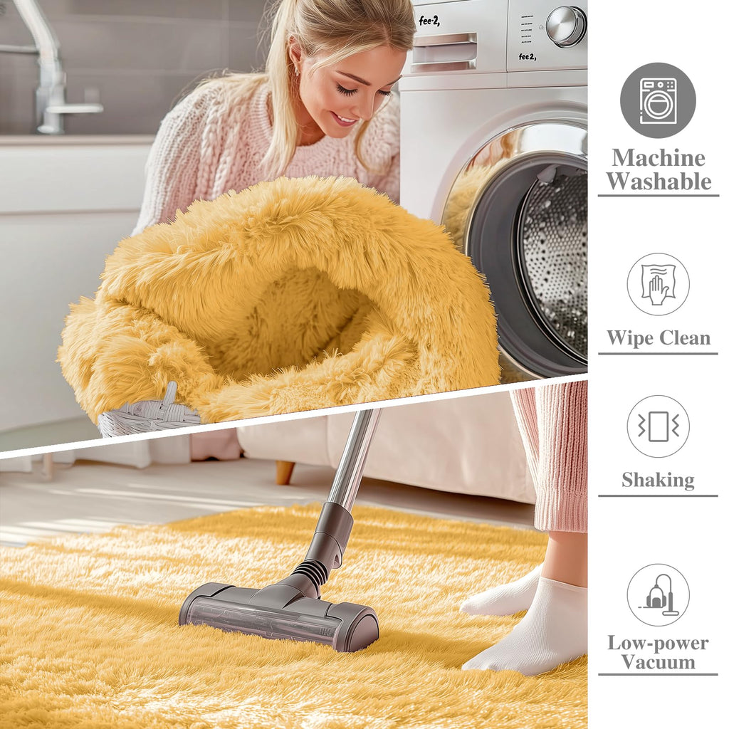 OLANLY 2x3 Machine Washable Small Bedside Rug, Soft Fluffy Shaggy Entryway Throw Rugs for Bedroom, Living Room, Indoor Floor Carpet for Kids Girls and Boys, Home Decor Aesthetic, Mustard Yellow