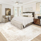 VECARF Area Rug 10x12 Washable Rug, Vintage Boho Medallion Rugs Non-Slip Soft Low Pile Large Distressed Rug Indoor Retro Carpet for Living Room Bedroom Dining Room Home Office (Beige, 10'x12')