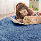 OLANLY Blue Round Rugs for Bedroom - Machine Washable, 6 ft Circle Area Rugs for Living Room, Soft and Fluffy Shaggy Carpet for Teen Girl and Boys, Nursery Rooms, Dorms, Home Decor Aesthetic