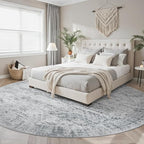 Soalmost 9x9 Grey Round Rug 9ft Living Room Circle Rug Vintage Round Area Rug Non Slip Indoor Carpet for Apartment