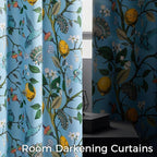 Topfinel Kitchen Curtains 45 Inch Length Blue Vintage Blackout Curtains for Cafe Kitchen, Short Grommet Luxury Whimsical Floral Hummingbird Patterned 45 Inches Long for Living Room Bedroom