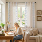jinchan Evelyn Embroidered Linen Curtains 63 inch Floral Curtains for Living Room Bedroom Farmhouse Cottagecore Semi Sheer Light Filtering Window Drapes Rod Pocket Back Tab 2 Panels W50 x L63 Blue