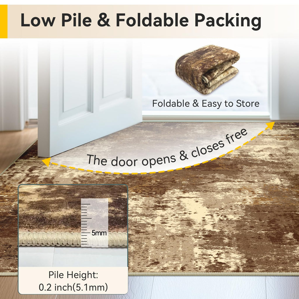 RELEANY Washable Runner 2'x8' Abstract Area Rug for Hallway Brown Tan