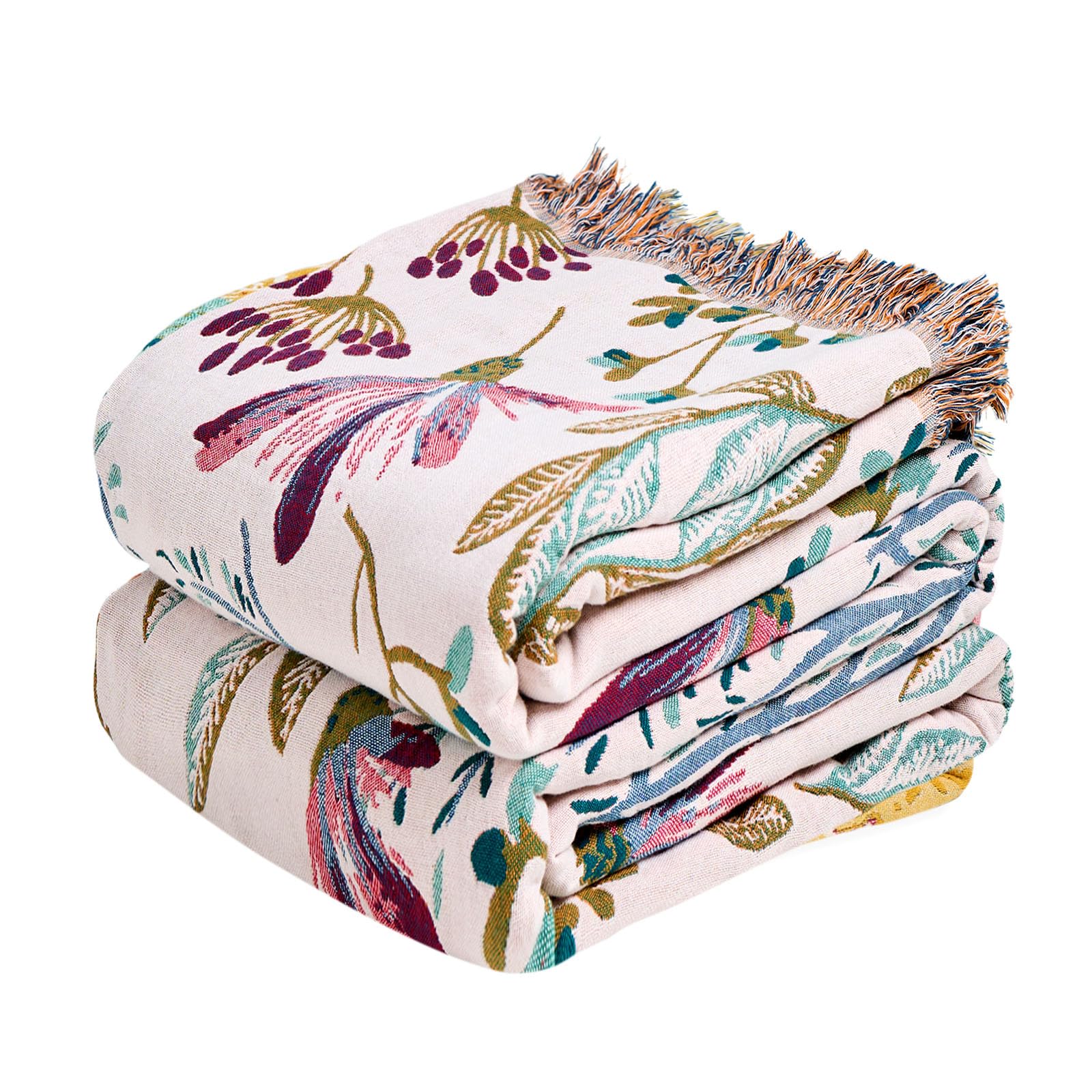 MSGKV Boho Throw Blanket 50"x60" 100% Cotton Floral Throw for Couch Sofa