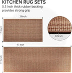 eqivei Kitchen Rugs and Mats Non Skid Washable Set of 2 PCS, Absorbent Runner Rugs for Kitchen, Farmhouse Weave Floor Mats in Front of Sink, 17.3"x 47"+17.3"x 29" (Brown)