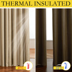 NICETOWN 100% Absolutely Blackout Linen Curtains with Thermal Insulated White Liner, Camel, 62" Wide, 2 Pieces, Privacy Vertical Window Drapes for Office Laundry Living Room Windows 84 inch Long