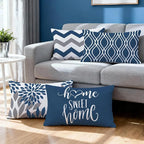 Hexagram Geometric Blue Pillow Covers 12x20 Set of 4, Decorative Outdoor Boho Modern Throw Pillow Covers, Home Sweet Home Farmhouse Cushion Case for Couch Sofa Bedroom Indoor Decor(No Insert)