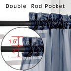 OVZME Sheer Curtains 45 inches Long for Kitchen Curtains, Rod Pocket Clean Selvedge Voile Window Treatments, 2 Panels=84 Inches Width, Navy Blue.