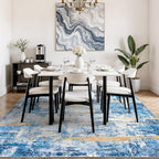 Rugflix 5x7 Area Rugs for Living Room, Washable Large Rug Stain-Resistant Low Pile, Modern Carpet for Dining Room Home Office Kid Room Nursery Bedroom, Blue Gold