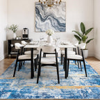 Rugflix 8x10 Area Rugs for Living Room, Washable Sky Blue Gold Large Rug