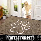 Smiry Dog Door Mat for Muddy Paws, Absorbent Dirt Trapper Non Slip Quick Dry Washable Chenille Mat for Mud Dogs, Entry Rug for Indoor and Outdoor (70x24 Inches, Camel and Black)